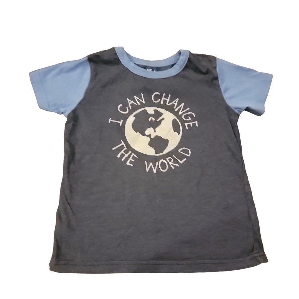 Falls Creek Boys Gray Blue I Can Change The World Short Sleeve Crew Neck Pullove
